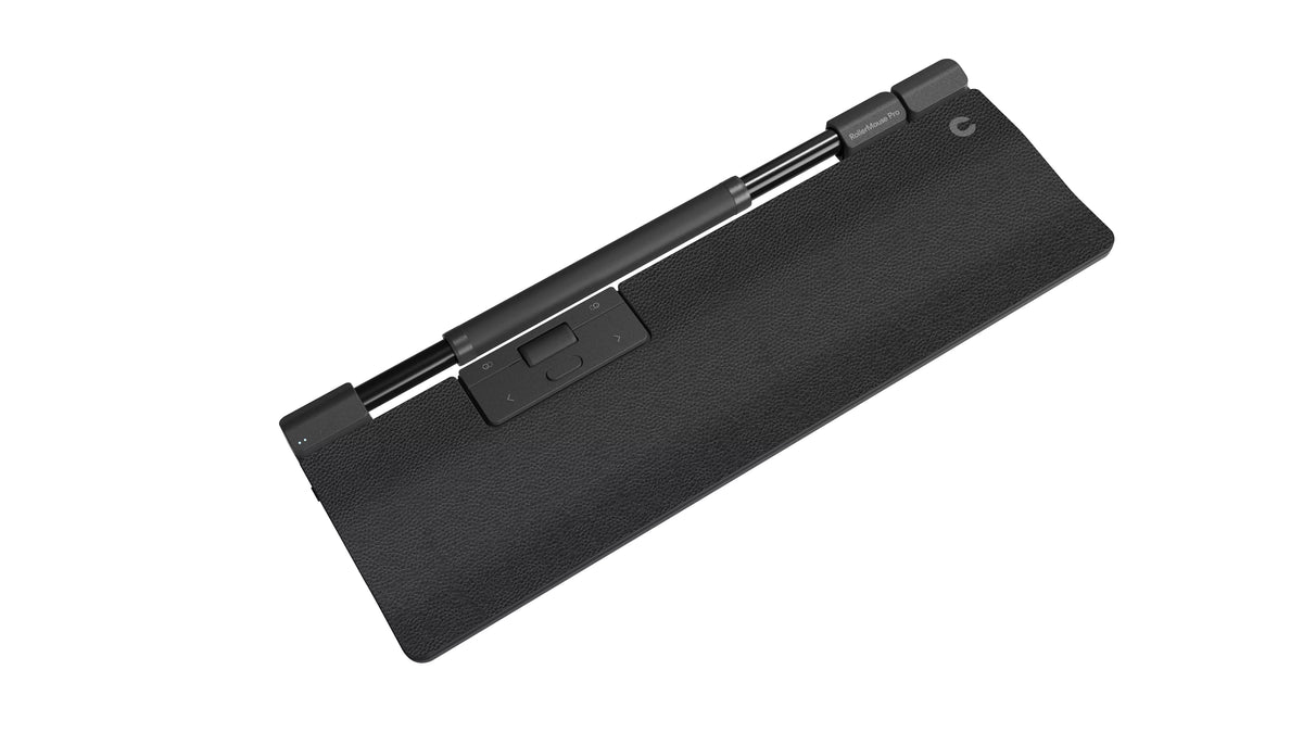 RollerMouse Pro Extended wireless viewed at an angle showing the rollerbar
