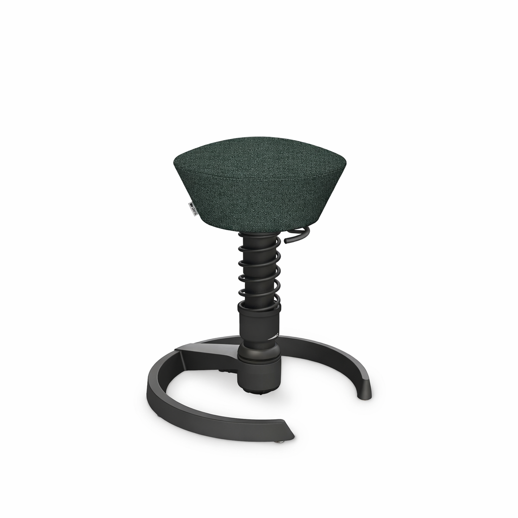 Swopper active chair with green Cura fabric seat, black spring column and base