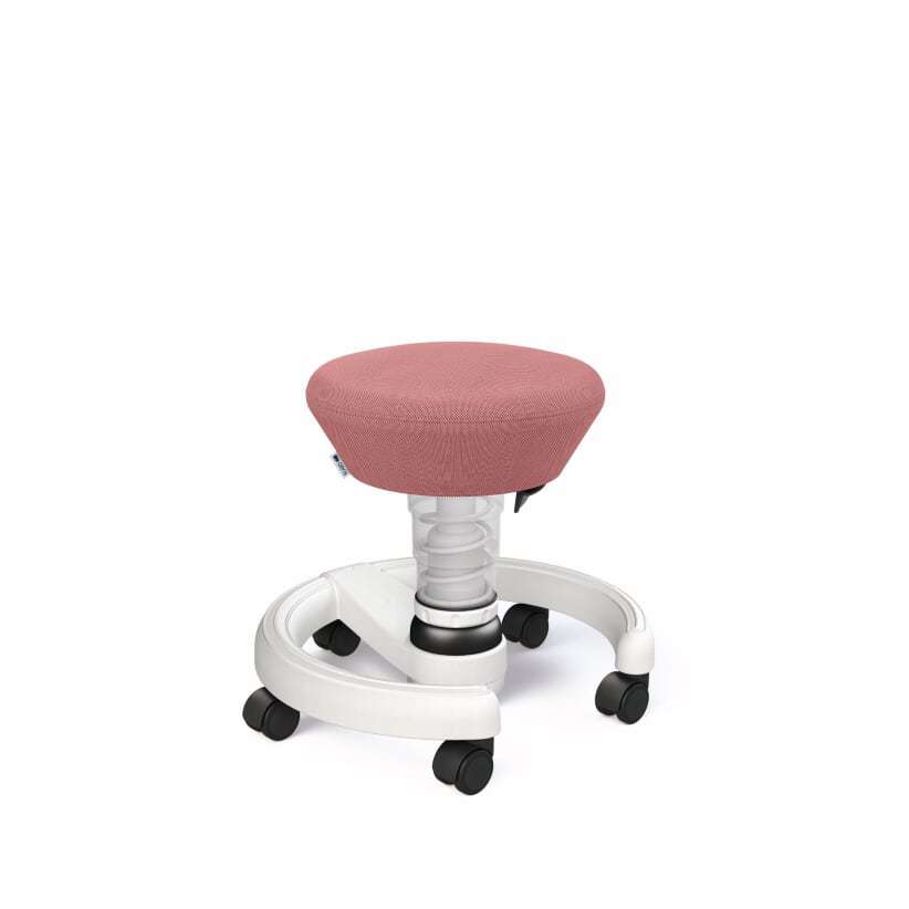 Swoppster children's active chair with pink seat on a white five-star castor base