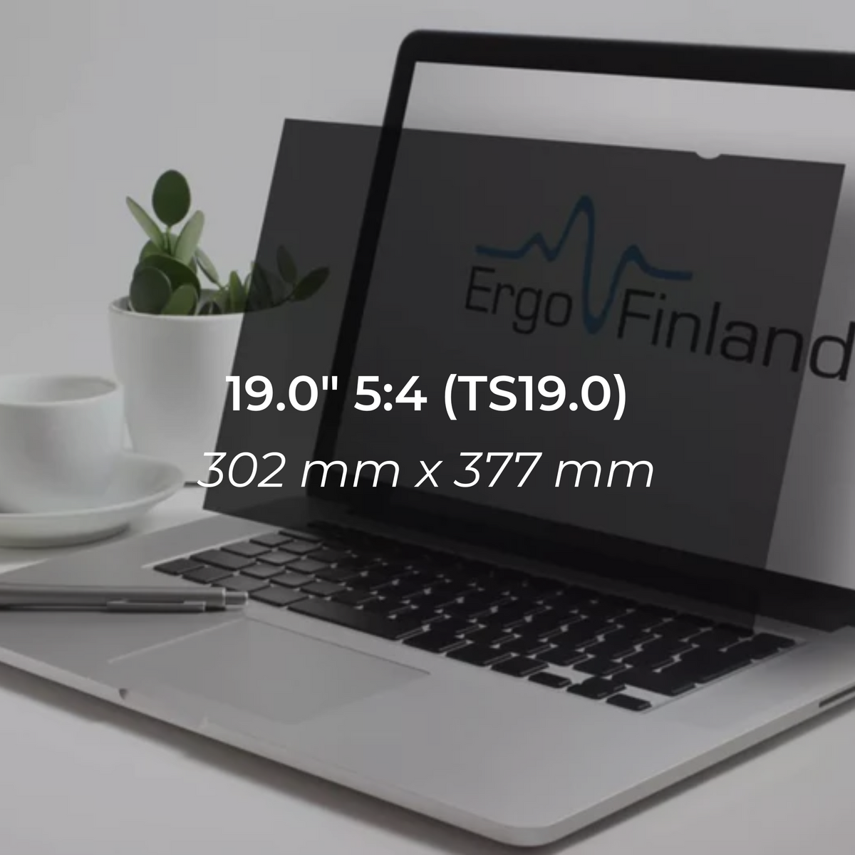 Product graphic for the 19 inch 5:4 privacy filter showing its dimensions