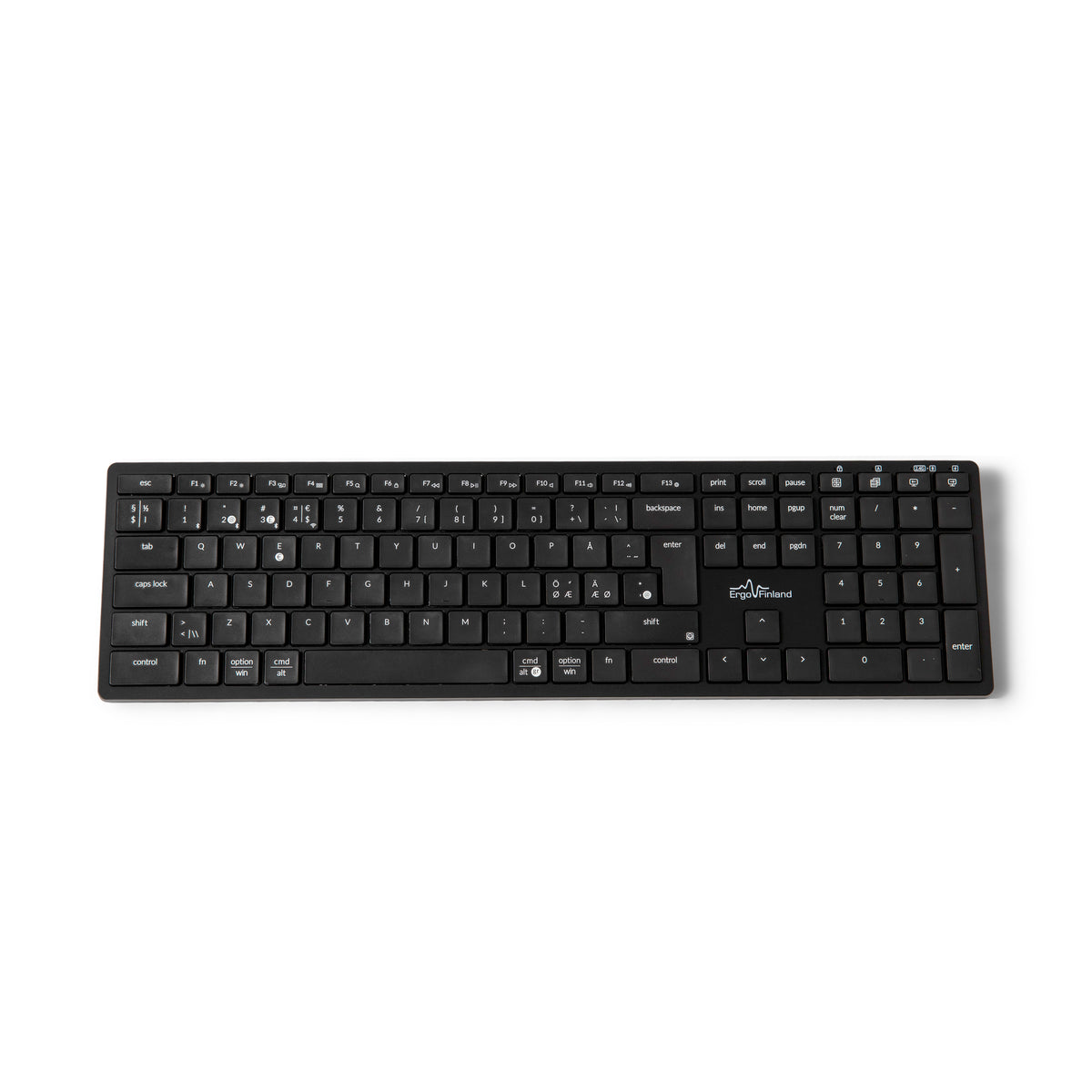 NordType X3 keyboard in black with full number pad, seen from above