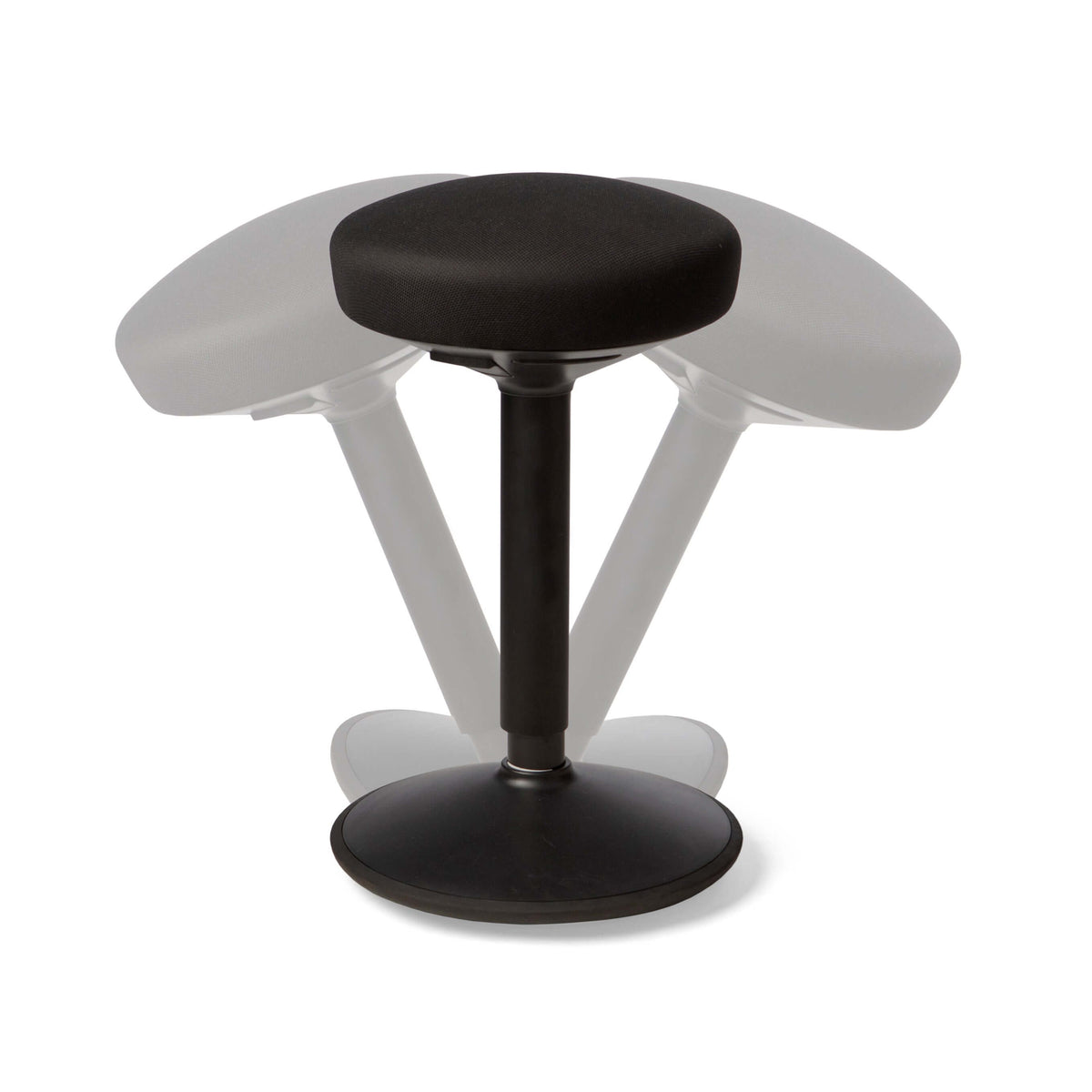 FitSit activity chair in black fabric demonstrating adjustable height and ergonomic design for active work and comfort.