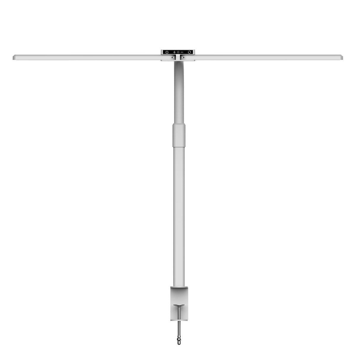 Duo LED desk lamp in white viewed from the side, showing the horizontal light bar