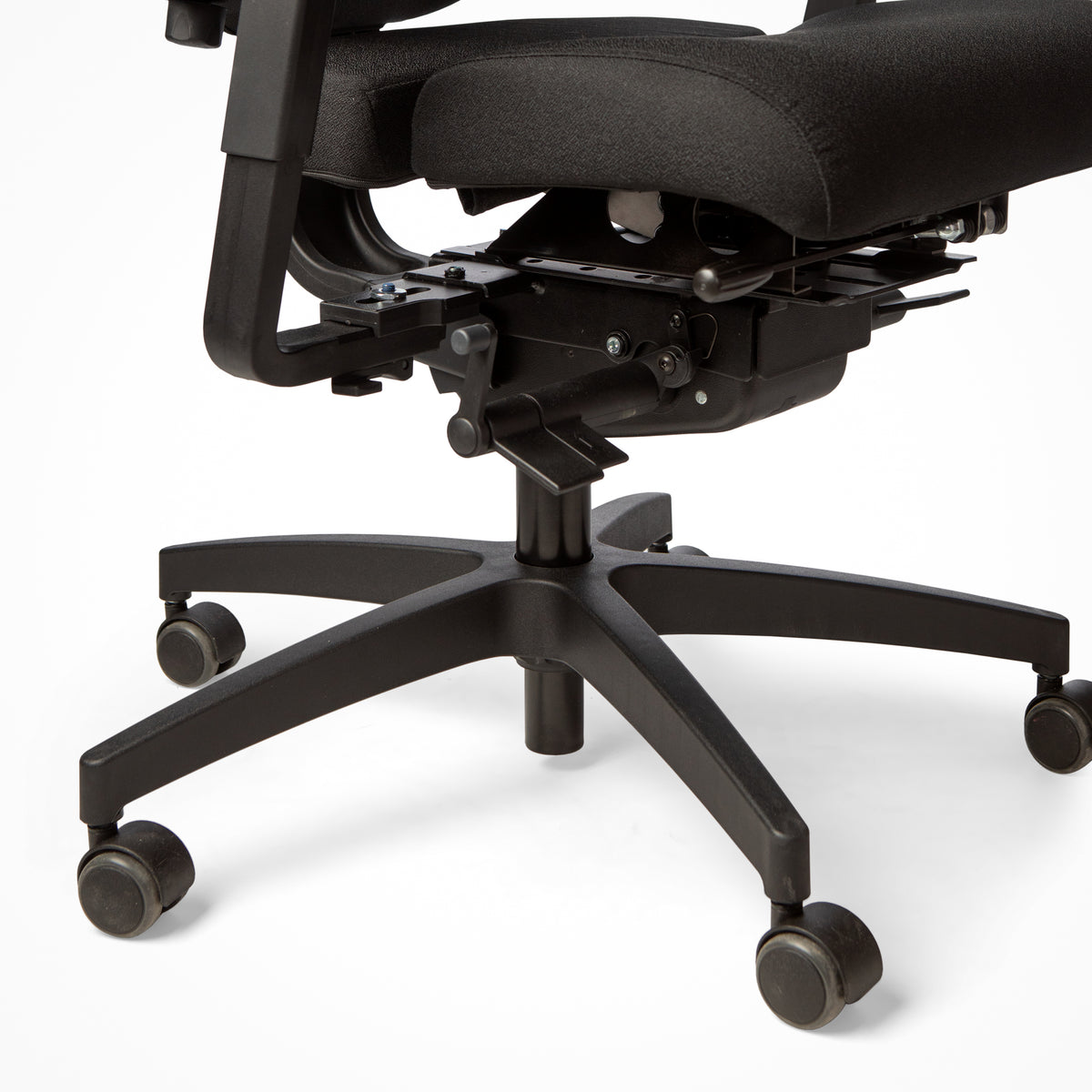 Close-up of the underside mechanism of the ErgoSitter office chair