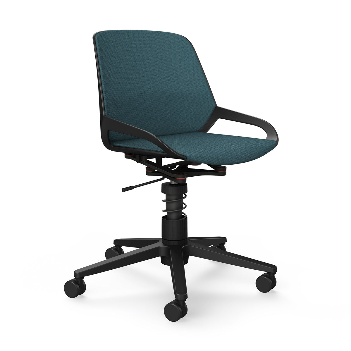 Numo Task Spring active chair in blue fabric with black frame and five-star base