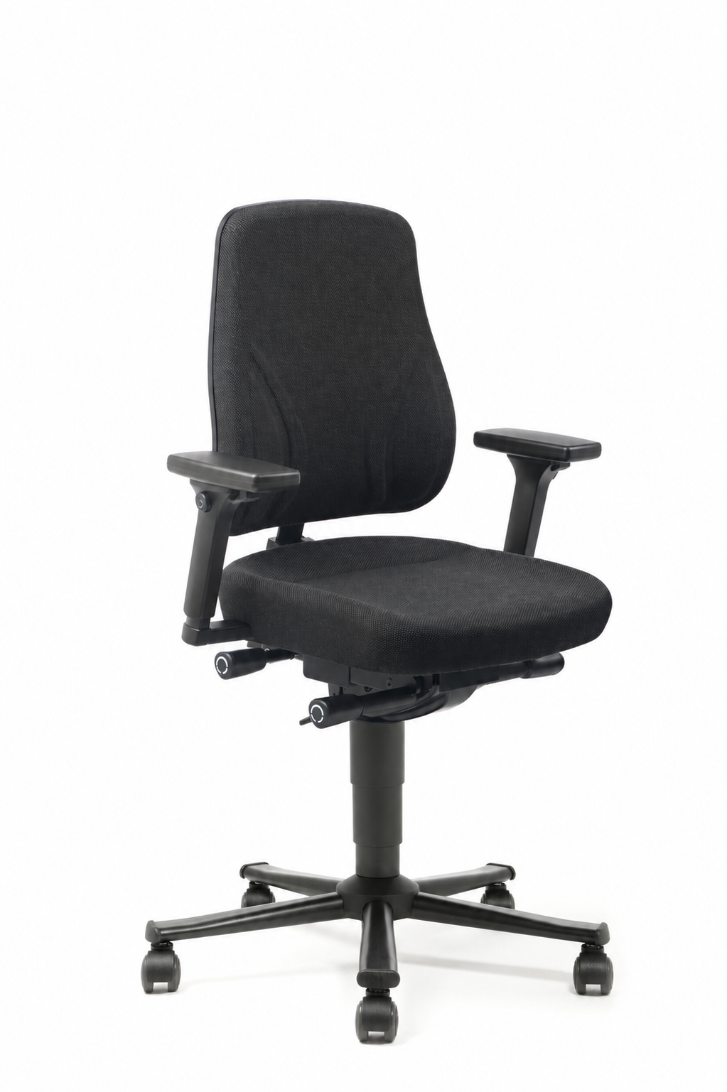 All-In-One Trend 2 task chair in black fabric with 4D armrests and black five-star base