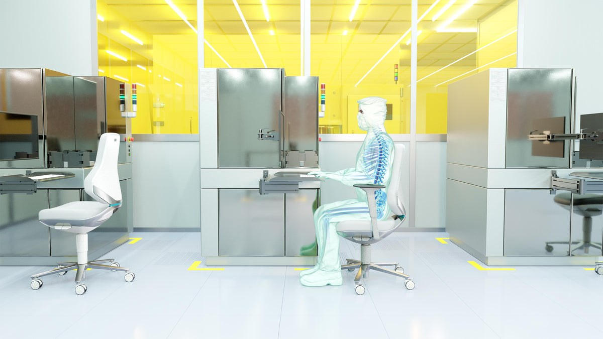 Cleanroom interior with white Texon chairs at workstations