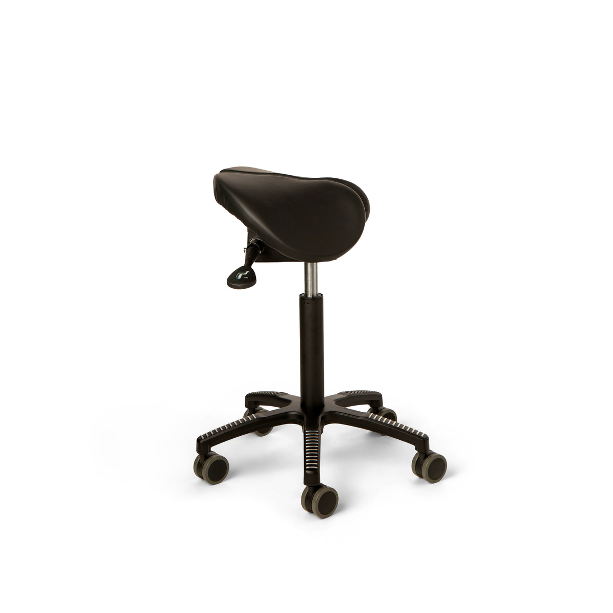 Core Split Tilt saddle chair viewed from the side with the seat level