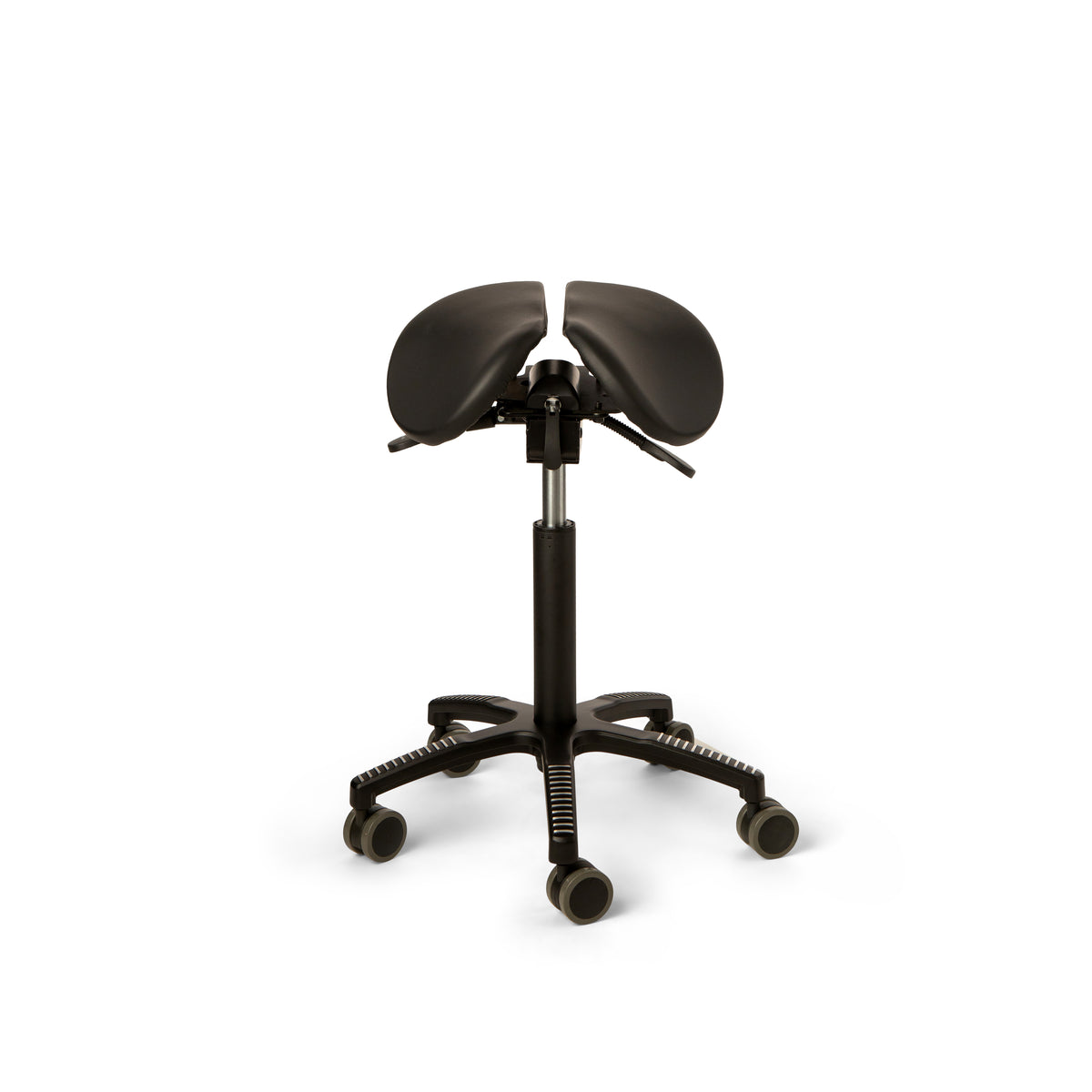 Core Split Tilt saddle chair with black artificial leather seat on a five-star castor base