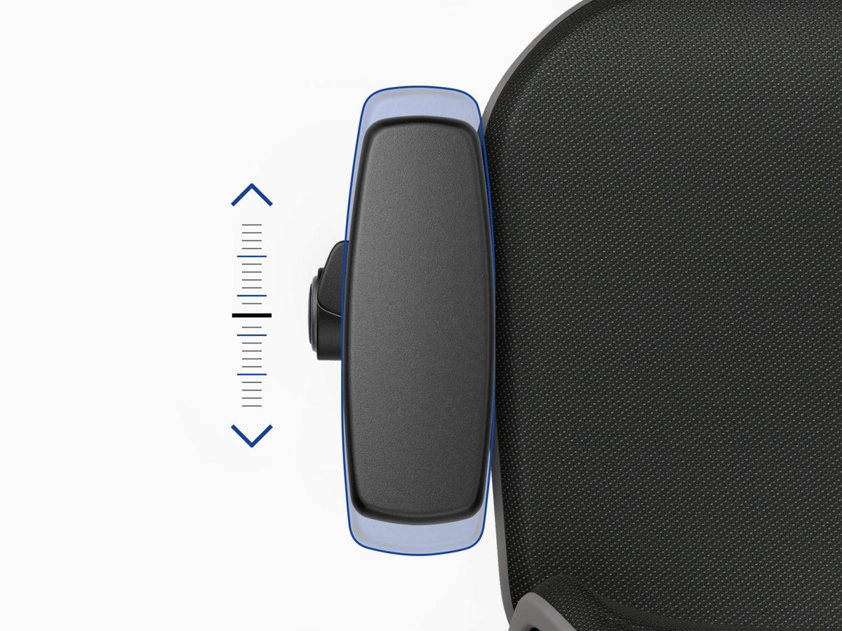 Close-up of the Neon 2 ESD chair backrest with arrows showing the height adjustment