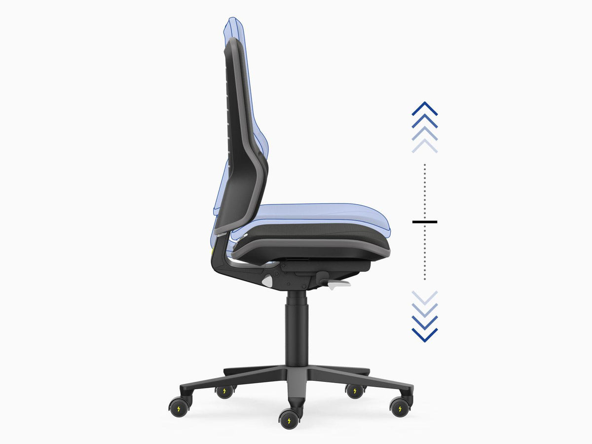 Neon 2 ESD work chair with arrows showing the backrest height adjustment