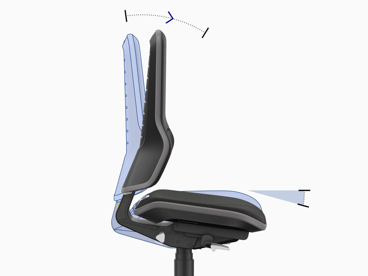 Neon 2 ESD work chair with arrows showing the backrest tilt movement