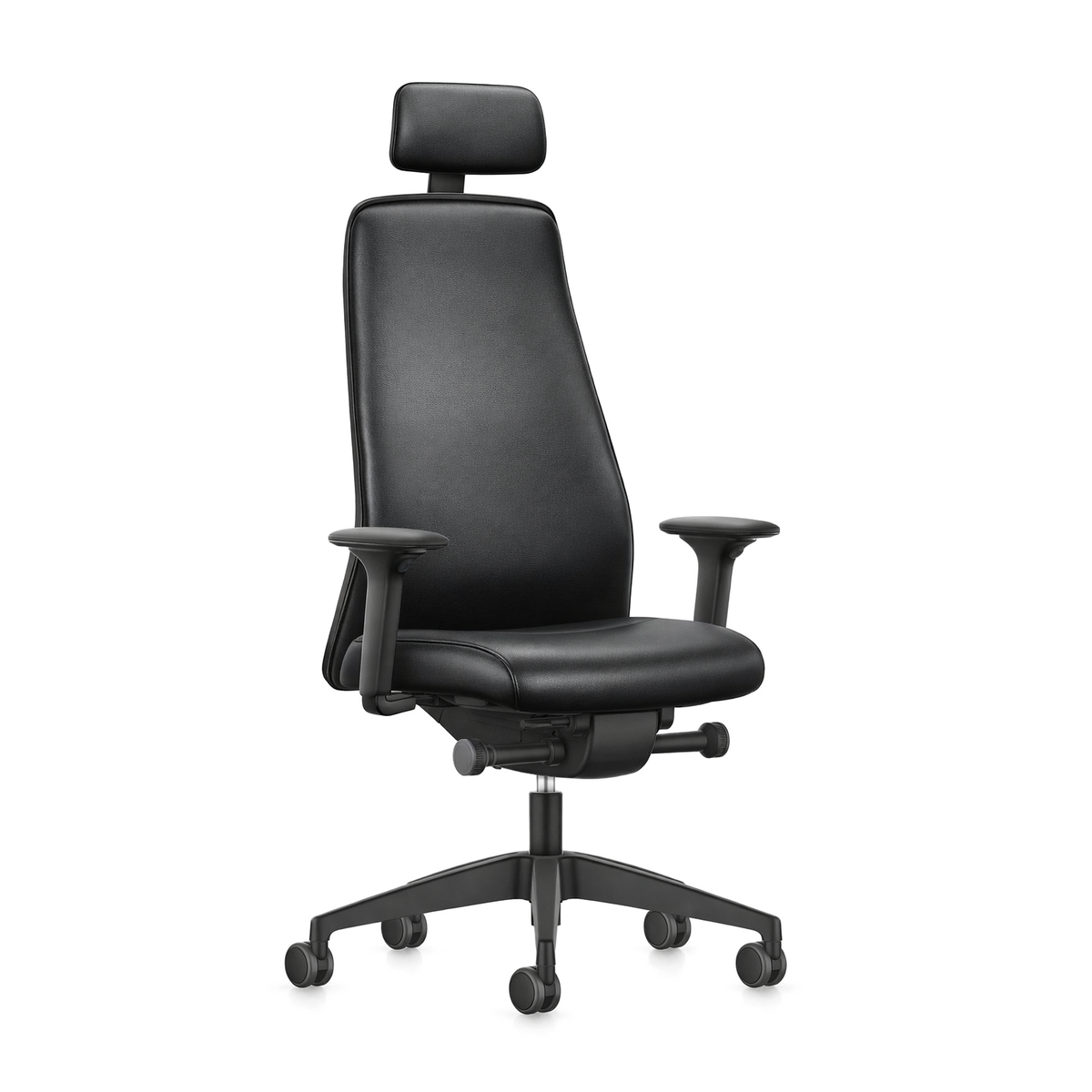 EVERYis1 office chair with headrest in black faux leather on a five-star castor base