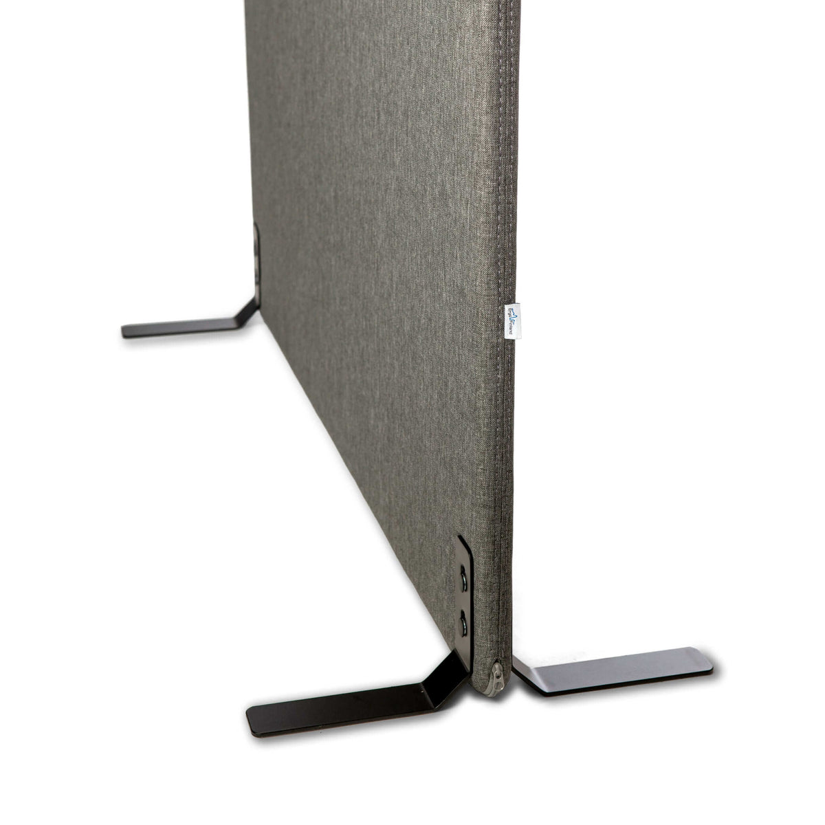 MUTE acoustic floor screen viewed at an angle, showing the T-shaped foot