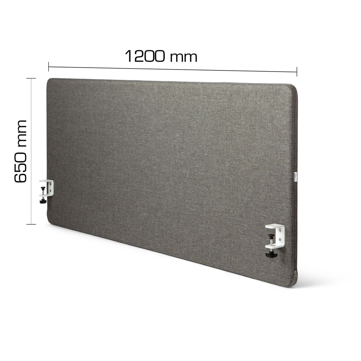 Dimension drawing of the MUTE acoustic desk screen measuring 1200 by 650 mm