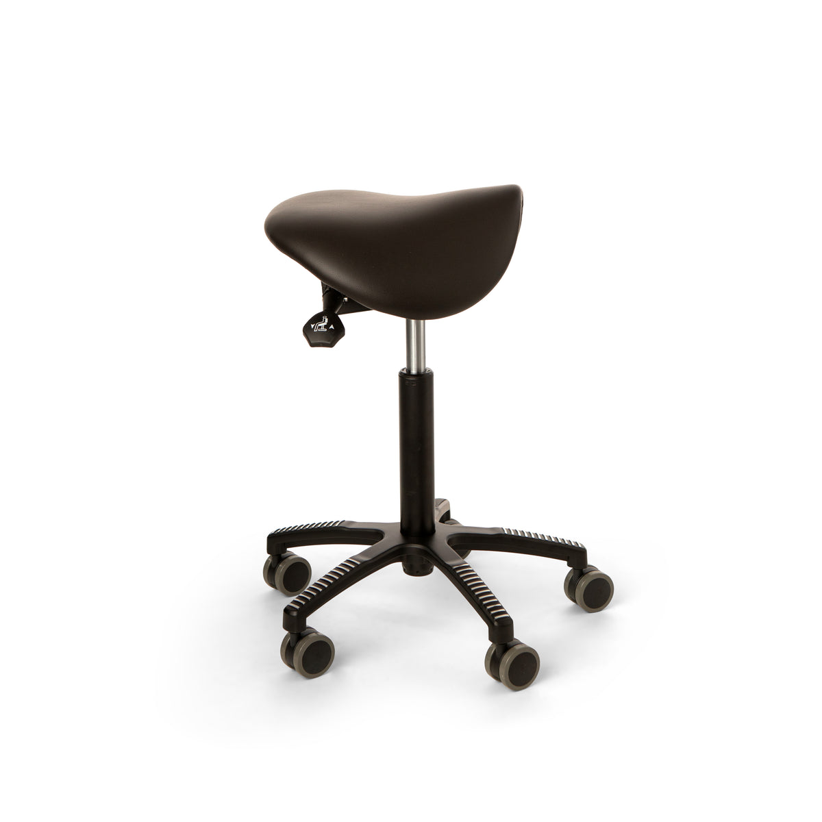 ErgoSaddle chair viewed from the rear, showing the seat shape and gas lift