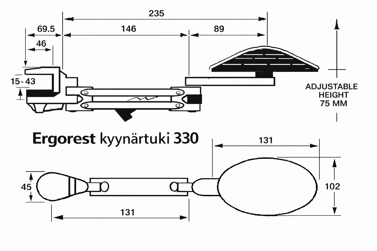 Ergorest kyynärtuki 330, valkoinen