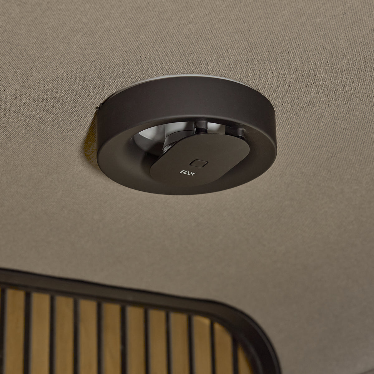 Detail of the ventilation unit and light in the ceiling of the Focus Pod phone booth