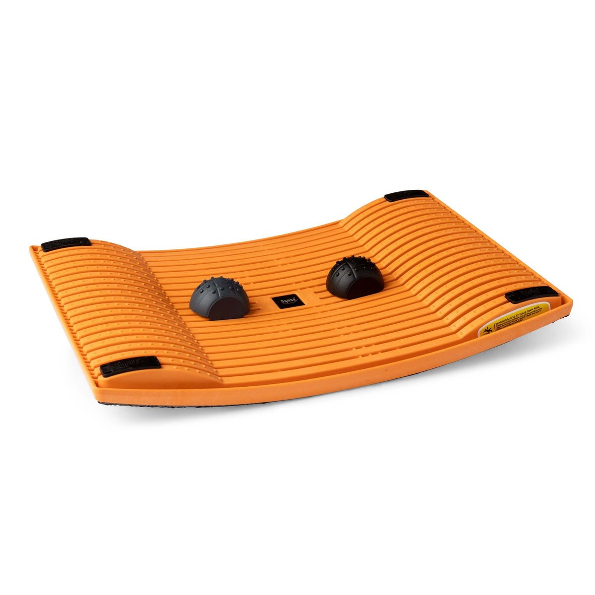 Tangerine activation board with two massage balls, viewed at an angle