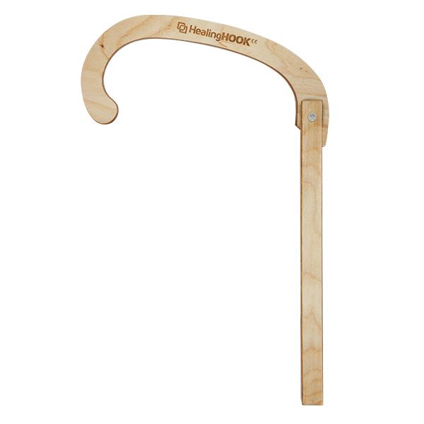 HealingHook pain relief hook made of birch, shown with its curved handle