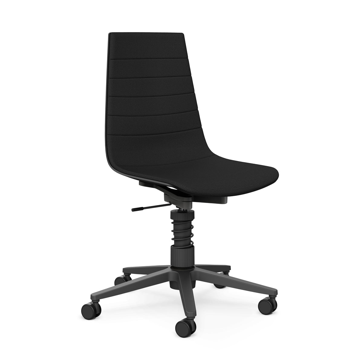 Linu Task chair with spring mechanism in black Cura fabric on a black five-star base