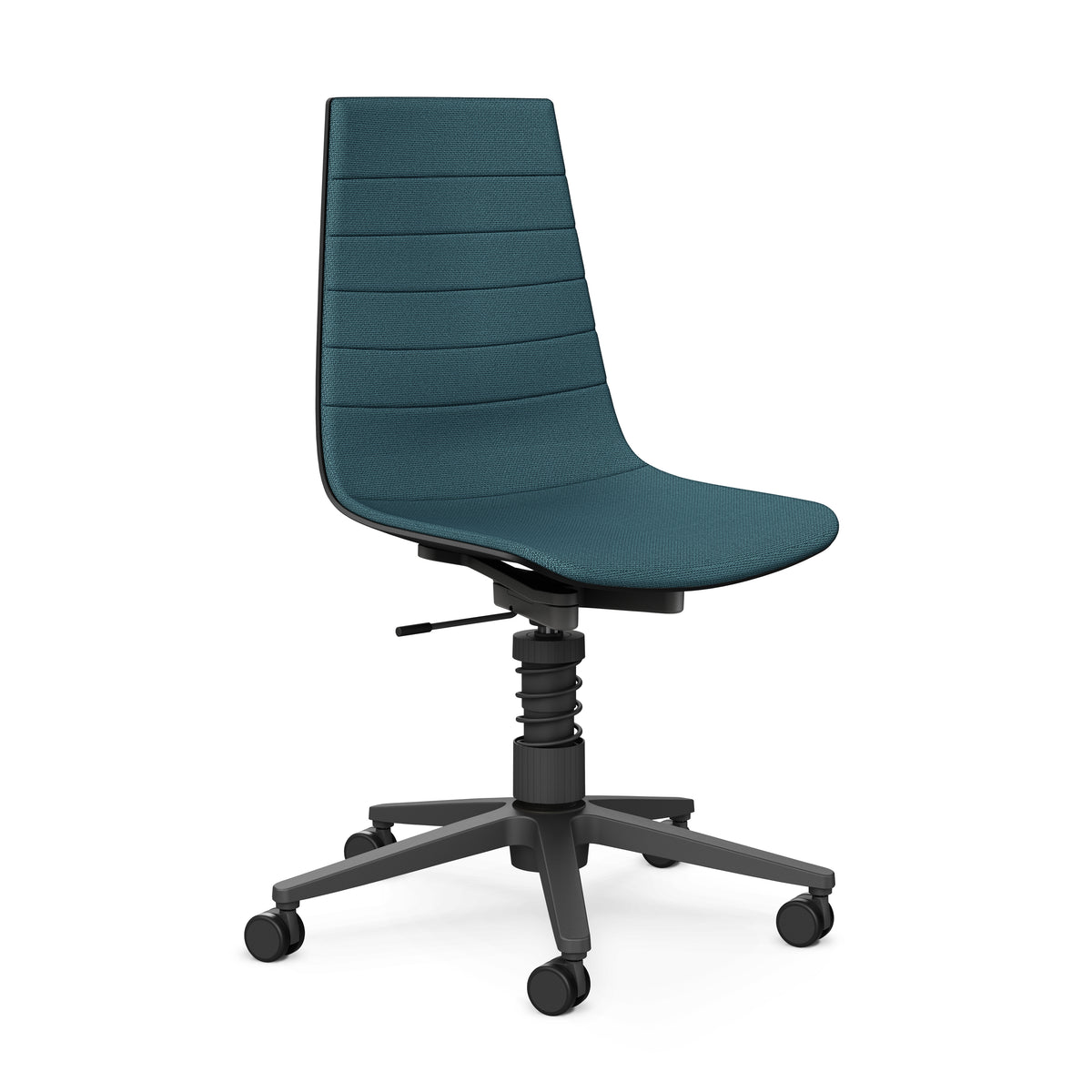 Linu Task chair with spring mechanism in blue melange Cura fabric on a black five-star base