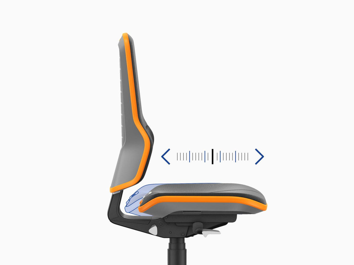 Neon 3 work chair viewed from the side with arrows showing the backrest tilt