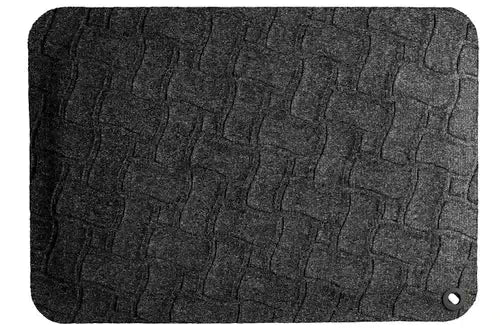 Workstation mat in grey fabric, seen from above