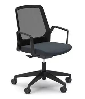 Modern black office chair with mesh back and ergonomic design, ideal for home or office use.
