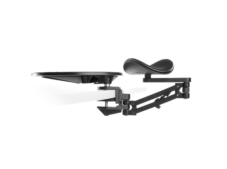 Ergorest 350 arm support with mouse pad viewed from the side, showing the extended articulated arm