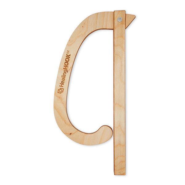 HealingHook birch massage hook viewed flat to show its double-curved shape