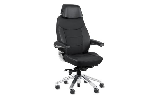 Svenstol S5 24/7 control room chair in black Climatex fabric and leather with headrest
