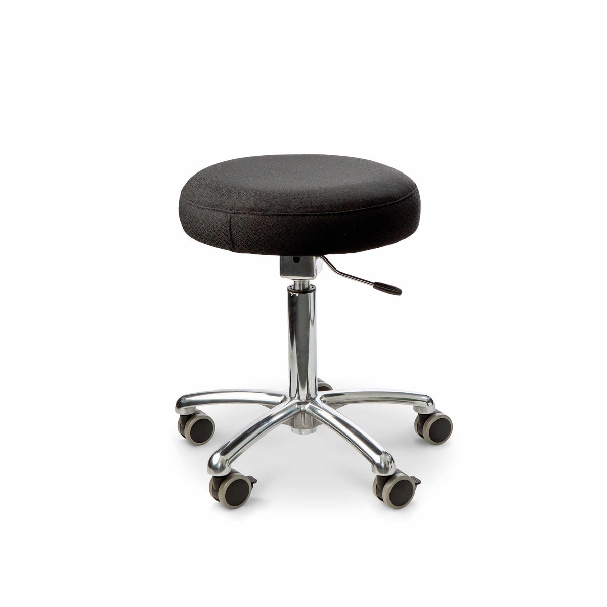 Active Balance 360 active chair with round black seat on a polished five-star base