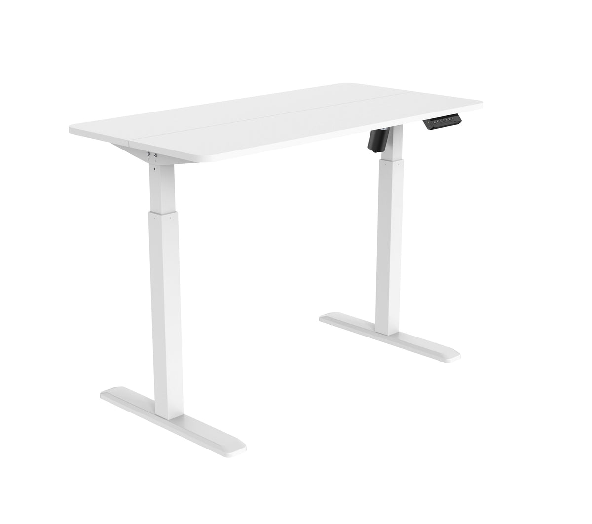 GetUpDesk Elite white electric adjustable desk with single motor and memory button controller for offices and homes.