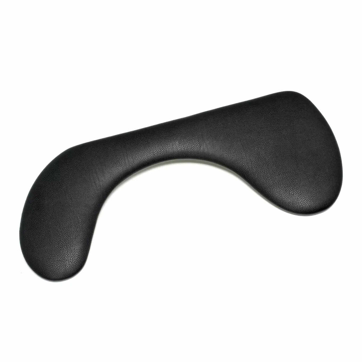 Ergonomic asymmetrical arm support in black artificial leather for desk use, designed to relieve shoulder and neck pain.