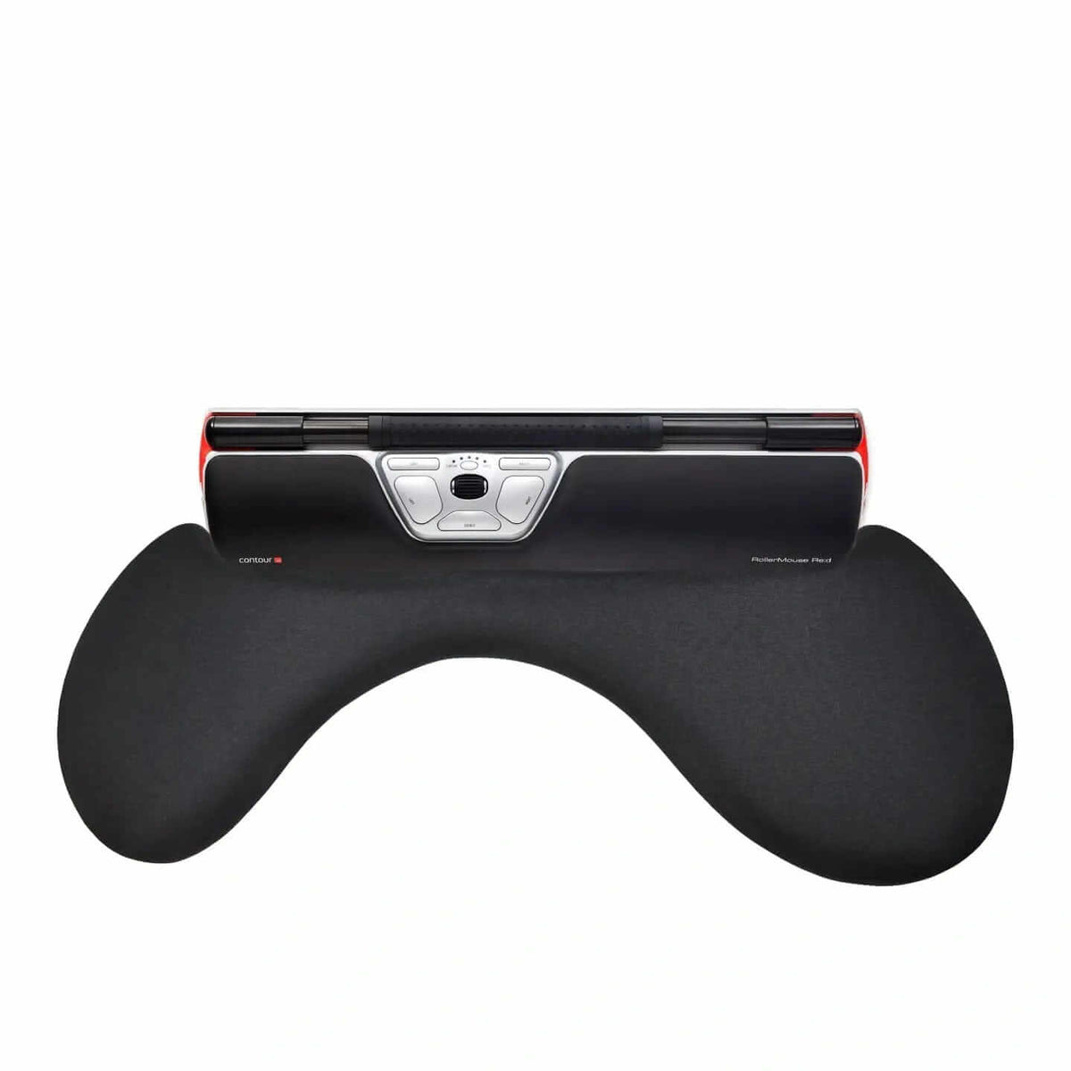 Ergonomic arm support for RollerMouse Red with durable fabric and metal base, designed to reduce neck and shoulder strain.