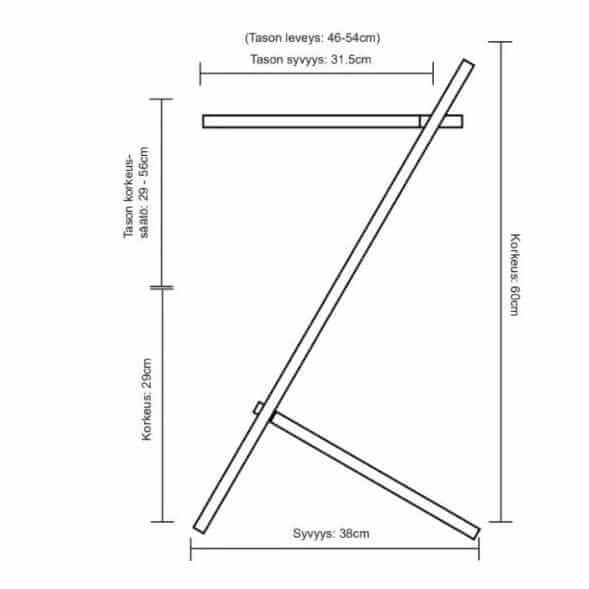 Dimension drawing of the GetUpDesk Light stand with height and depth marked