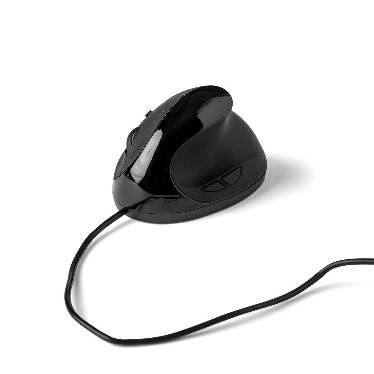 Comfi 2 wired vertical mouse viewed at an angle with the cable extended