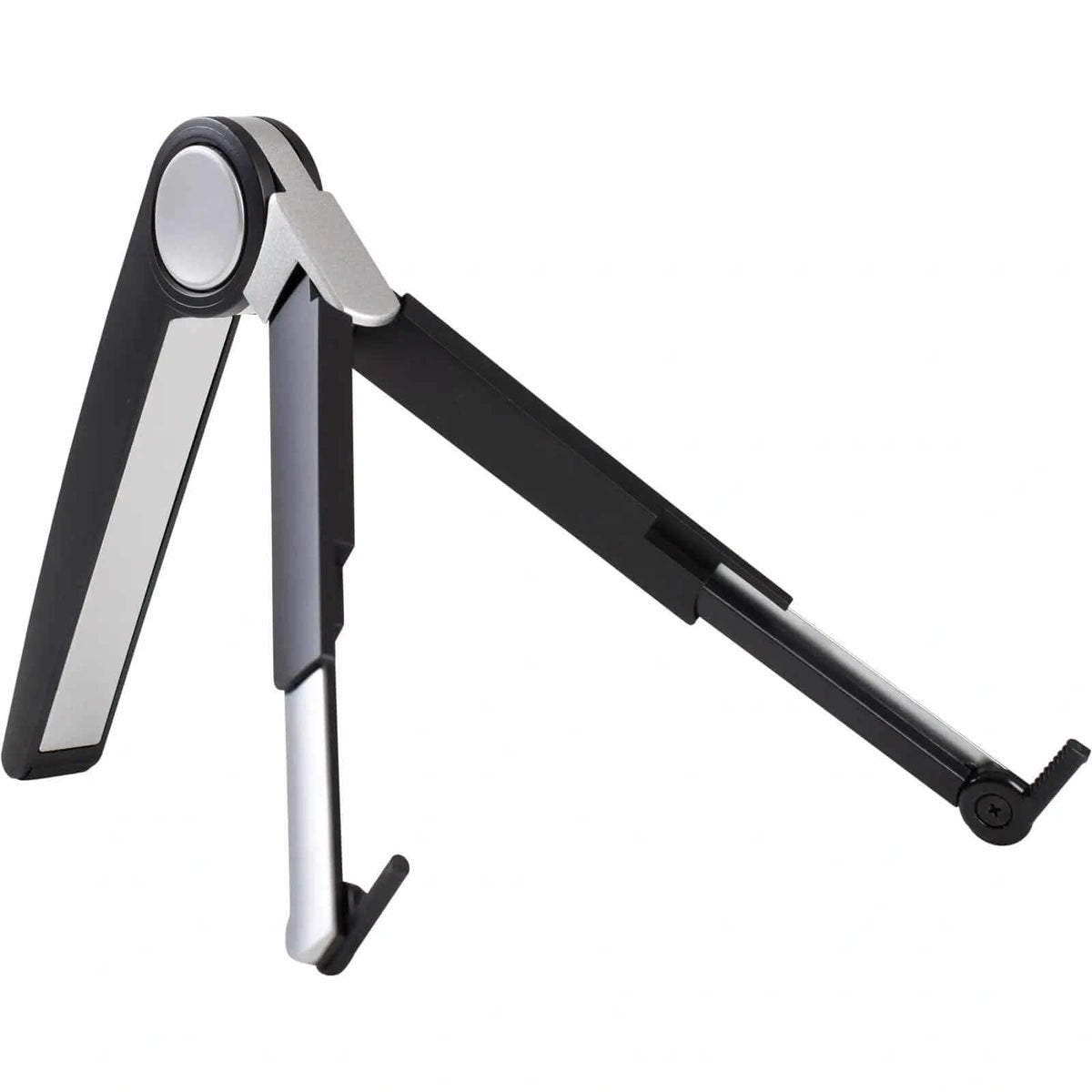 Black Spider laptop and tablet stand with adjustable features for ergonomic desk setup.