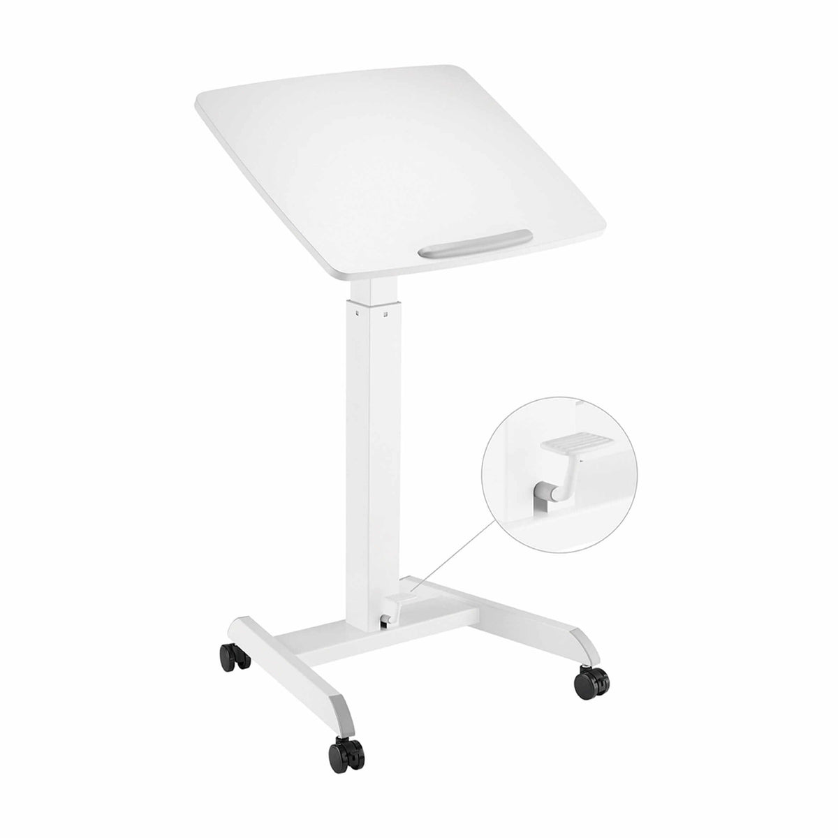 GetUpDesk Tilt adjustable desk with the top tilted, viewed from the side