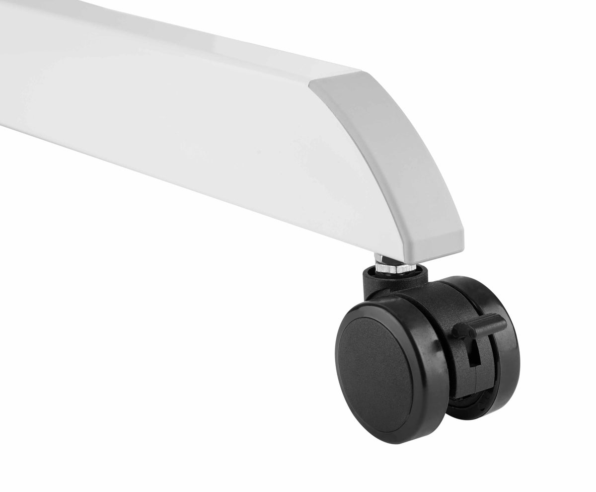 Close-up of the castor and column joint on the GetUpDesk Tilt desk