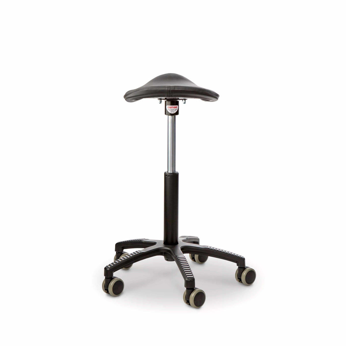GetUpSaddle chair viewed from the front, showing the contoured saddle seat