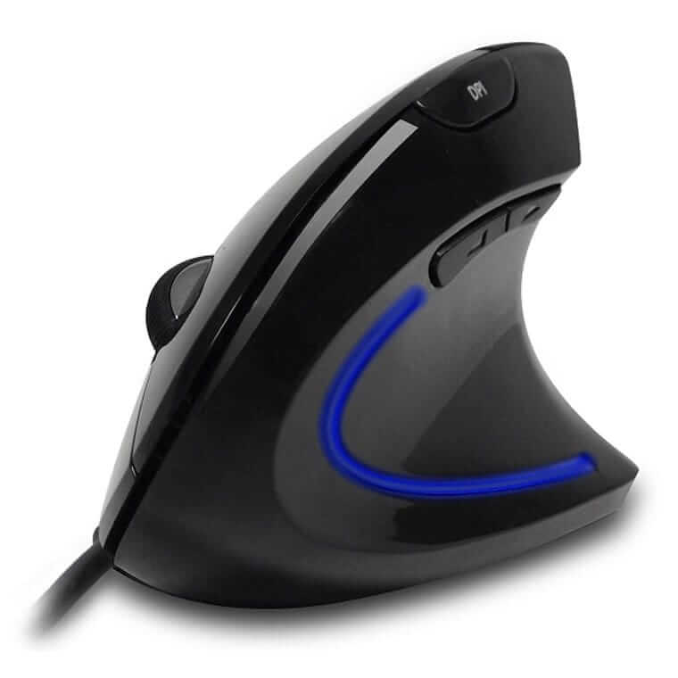 iMouse E1 wired vertical mouse viewed at an angle from the front