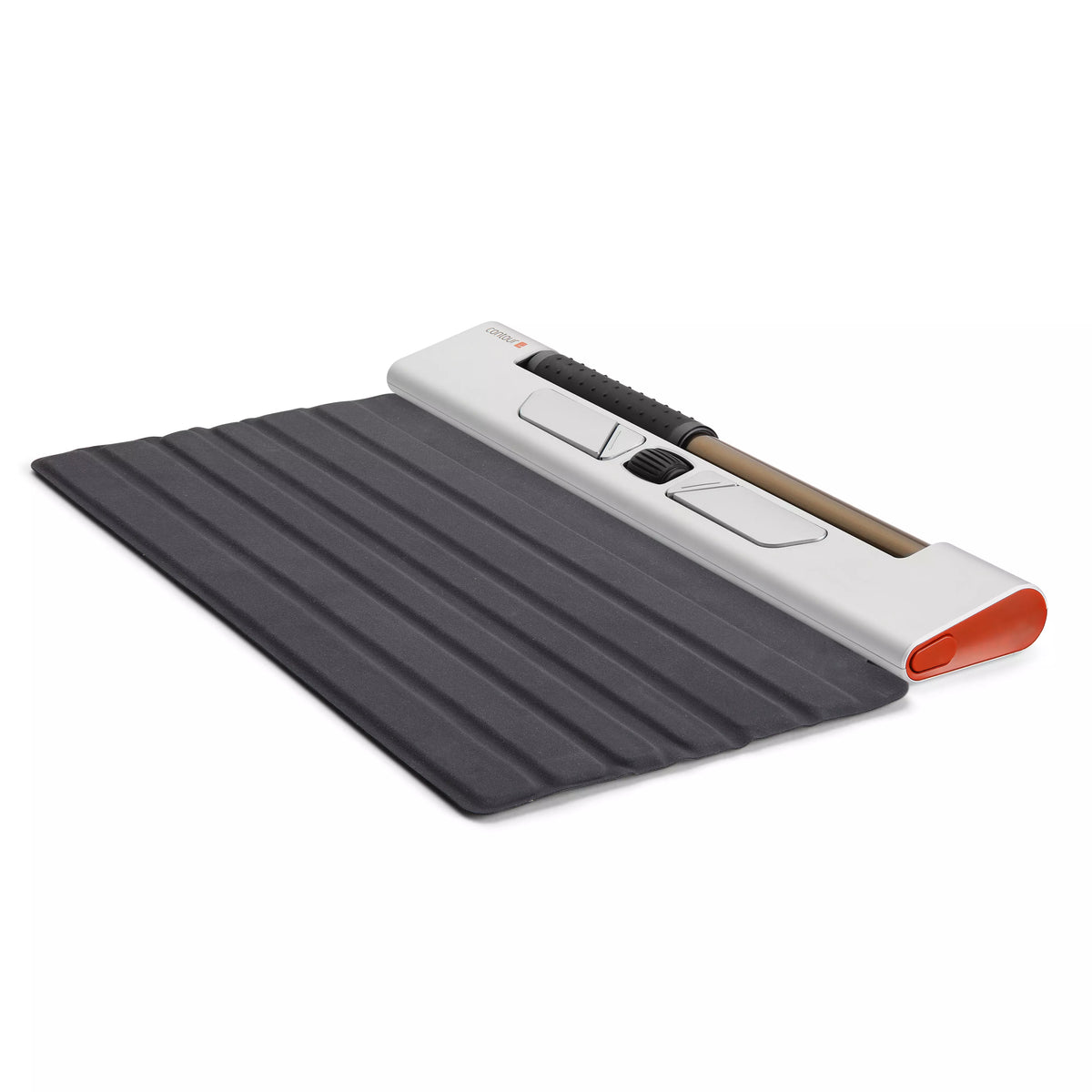 RollerMouse Red wireless on a grey desk mat, viewed at an angle