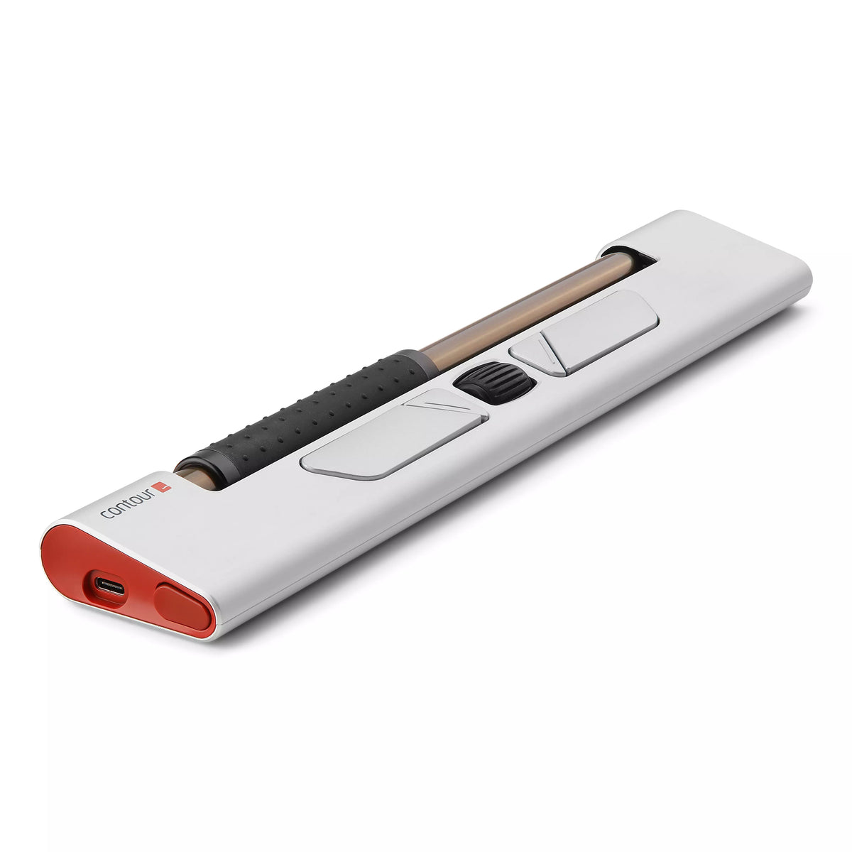 RollerMouse Red wireless viewed at an angle showing the rollerbar and red trim