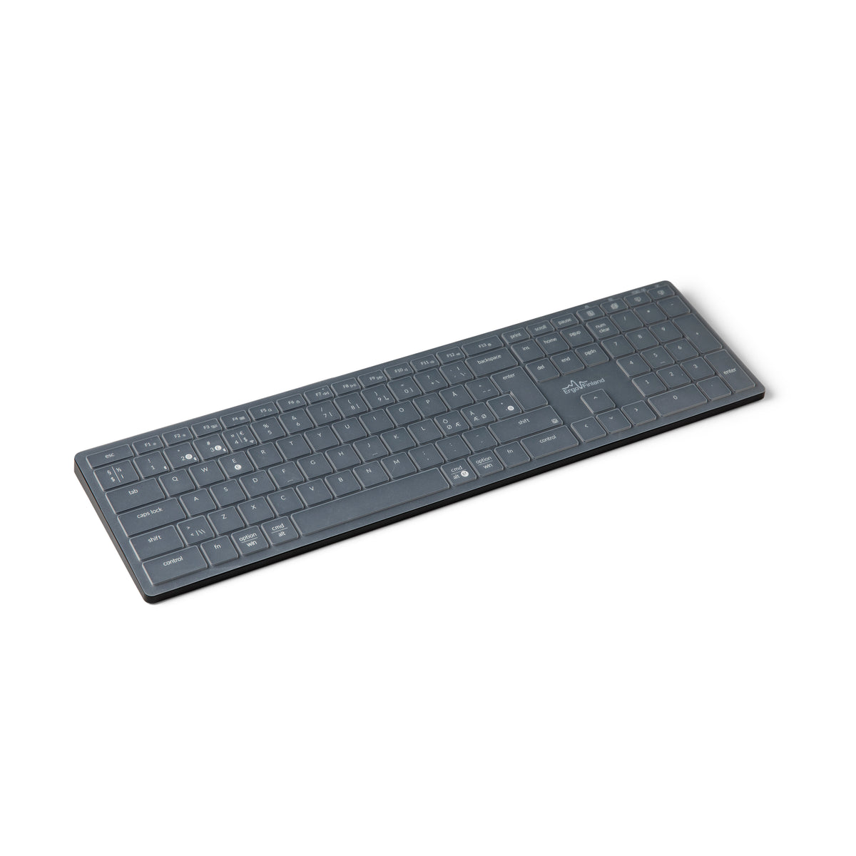 NordType X3 keyboard viewed from the side at an angle, showing its slim profile
