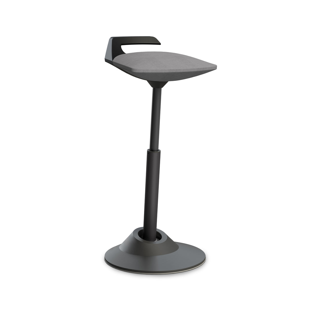 Muvman active standing stool with grey microfibre seat and tilting base