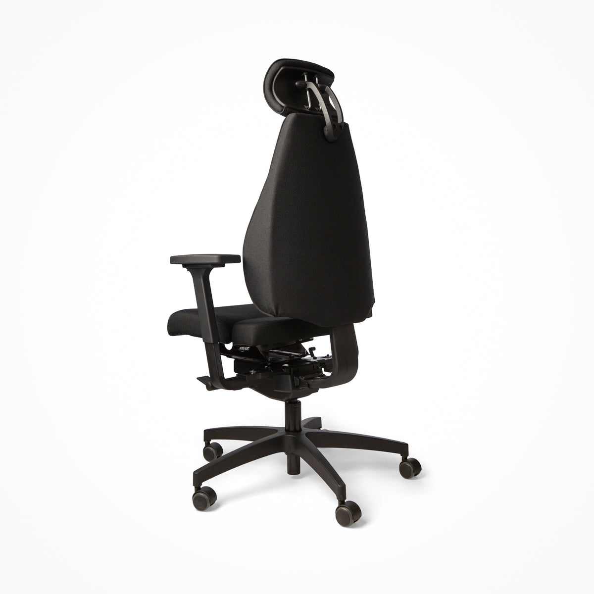 ErgoSitter office chair seen from the front with armrests raised