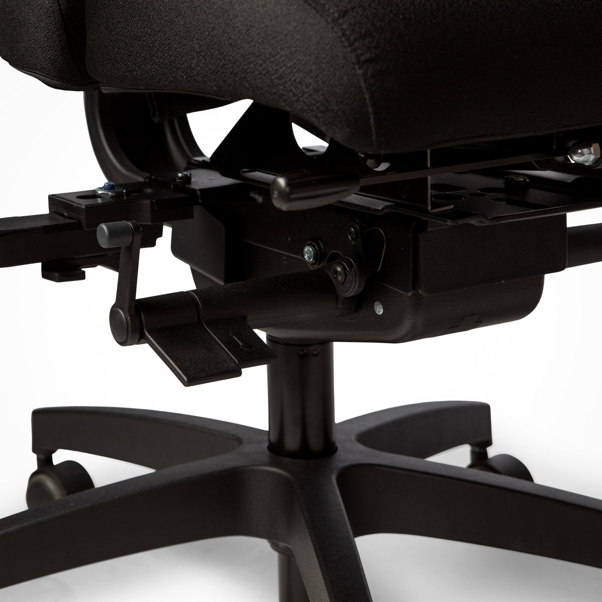 Close-up of the ErgoSitter office chair gas lift and five-star base