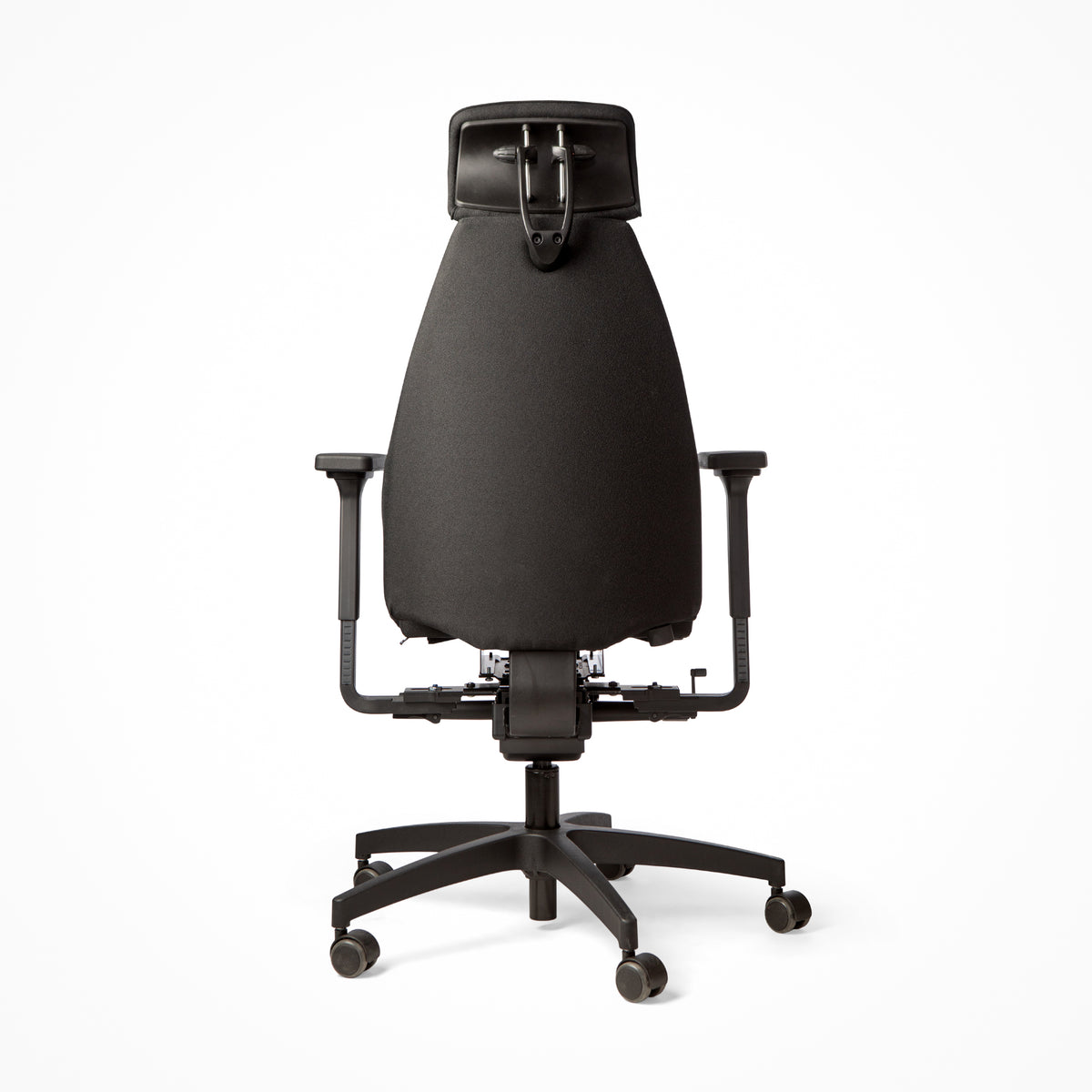 ErgoSitter office chair viewed from the rear, showing the backrest and headrest